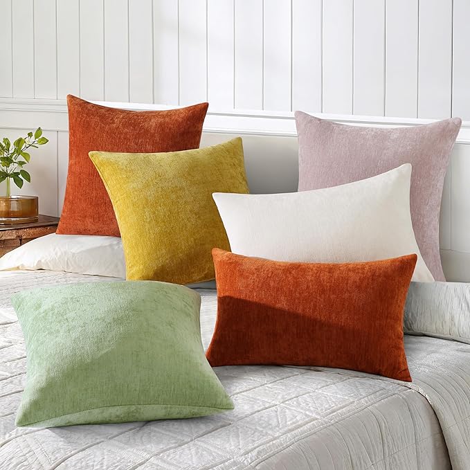 decorUhome Chenille Mineral Yellow Christmas Throw Pillow Covers 22x22 Inch Set of 2, Decorative Soft Couch Pillow Covers Solid Dyed Accent Farmhouse Neutral Square Pillow Cases for Sofa