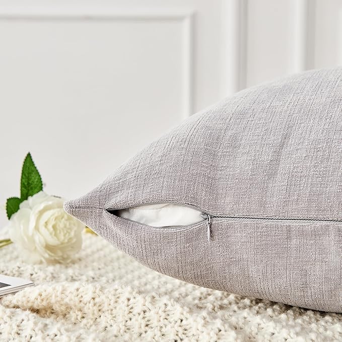 GAWAMAY Decorative Chenille Throw Pillow Covers 26x26 Inch Pack of 2, Soft Square Couch Pillow Cover for Sofa Cushion Living Room Bedroom Oversized Pillowcases Light Grey 66x66cm (ONLY Covers)