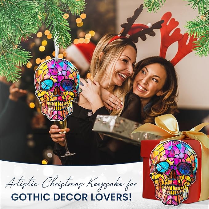 Skull Christmas Ornaments - 2D Flat (Not 3D) Acrylic Gothic Christmas Ornaments 2025 for Xmas Decorations - Skull Gifts for Women Men, Goth Gifts for Women, Skeleton Gothic Decor