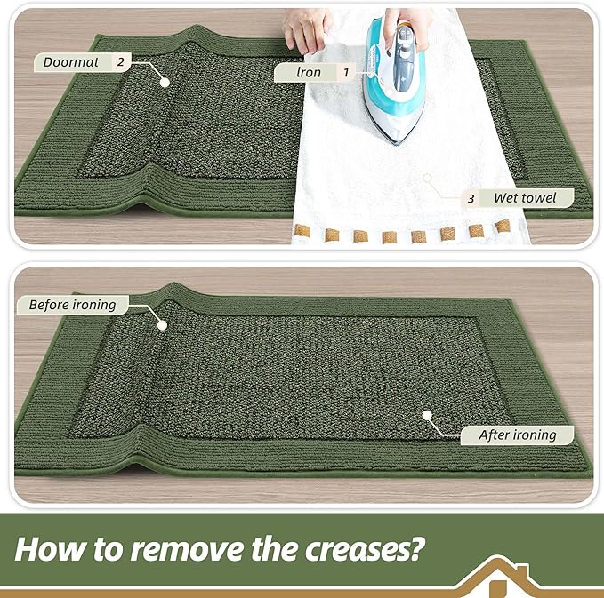 BEQHAUSE Indoor Door Mat 20" x 32", Dirt Trapper Door Mats Non-Slip Entryway Rugs Washable, Resist Dirt Absorbent Welcome Mat, Low Profile Floor Mats for Front Back Door and Entryway, Green