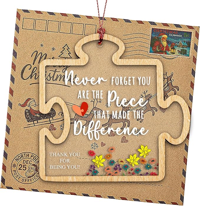 Never Forget You are The Piece That Made The Difference Puzzle Ornament, Thank You Gifts for Women, Boss, Coworkers, Teacher, Friends, Thank You, Wood and Acrylic Puzzle