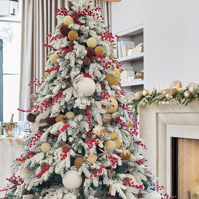 12PCS Velvet Christmas Ornaments Set – Large Flocked Shatterproof Baubles for Xmas Tree Decoration, Hanging Ornaments for Holiday & Home Décor (Gold, 4 Inch / 10 cm)