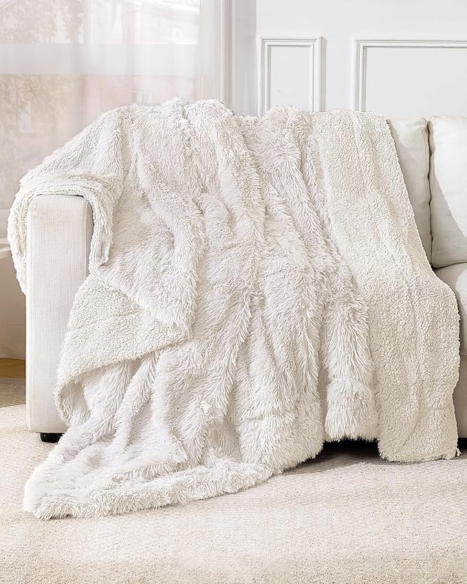 Super Soft Fluffy Fuzzy Faux Fur Sherpa Fleece Blanket Twin Size, Plush Thick Warm Blanket for Bed Couch, College Dorm Essentials Gifts for Girls Boys, Room Decor for Winter, 60" x 80"