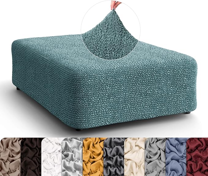PAULATO BY GA.I.CO. Big Ottoman Cover Stool Cover Pouf Slipcover - Soft Polyester Fabric Slipcover - 1-Piece Form Fit Stretch Furniture Protector - Microfibra Collection - Teal (Ottoman)
