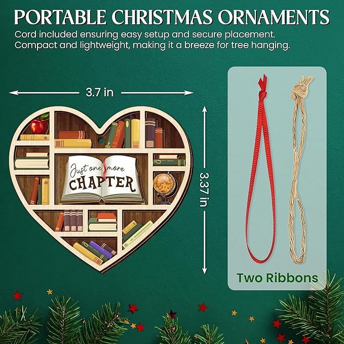 GEEMBI Christmas Book Lovers Gifts for Readers Women - Just One More Chapter Wooden Christmas Ornaments 2025 for Tree Decorations - Bookish Reading Gifts for Women, Friend Gift for Book Lover