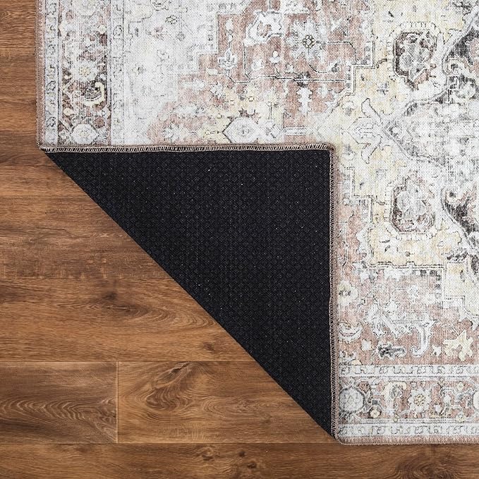 Bloom Rugs Washable Non-Slip 5' x 7' Rug - Blush/Beige Traditional Medallion Area Rug for Living Room, Bedroom, Dining Room, and Kitchen - Exact Size: 5' x 7'