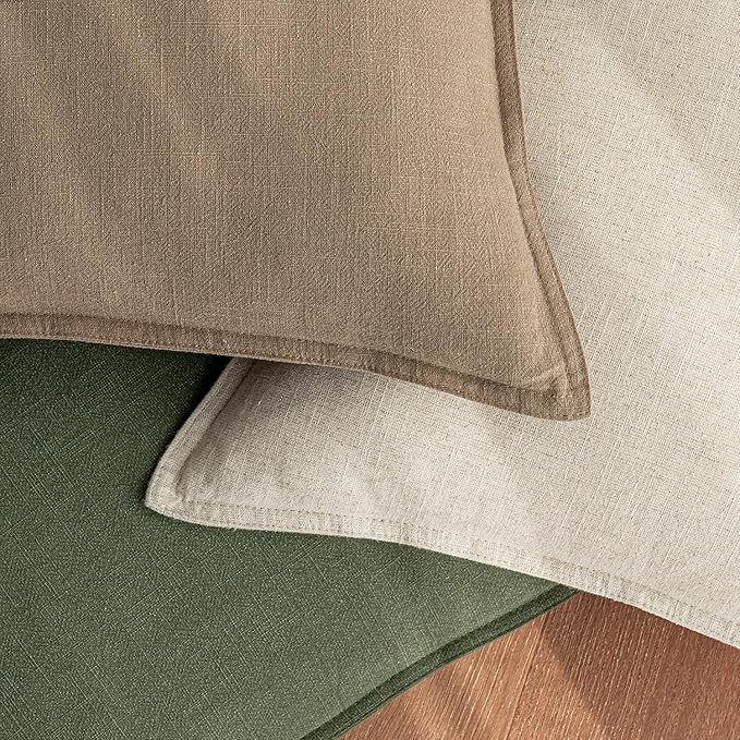 Woaboy 24x24 Inch Set of 2 Decorative Linen Solid Throw Pillow Covers Boho Accent Farmhouse Couch Pillowcases Modern Netural Euro Home Decor for Couch Sofa Living Room Bed,Light Brown