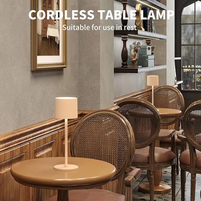 2-Pack Cordless Table Lamp, Portable LED Desk Lamps, 4400mAh Battery Powered Wireless Table Light, 3 Color Stepless Dimming Up,for Restaurant, Bedroom, Outdoor Camping, Night Light (Sand)