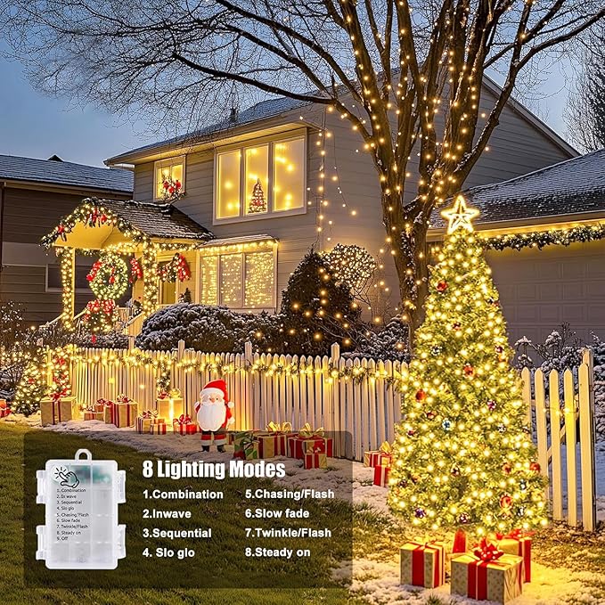 Upgraded 4Pack 280Ft 800 LED Fairy Lights Battery Operated with Remote & Timer, Waterproof Christmas String Lights Outdoor Indoor, Battery Twinkle Lights for Bedroom, Xmas, Parties, Tree, Garden Decor
