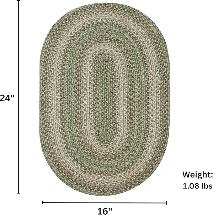 Homespice Grassland Oval Braided Rugs 16x24 - Country Style Oval Rugs for Green Kitchen Decor, Durable, No Shed Jute for Low Maintenance