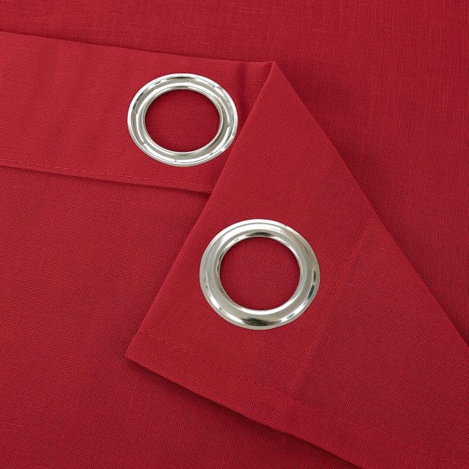 YoungsTex Red Linen Kitchen Curtains 40 Inch Length, Short Light Filtering Drapes with Grommet Semi Sheer Privacy Christmas Decor for Cafe Bathroom Window, 2 Panels, 42 X 40 Inch