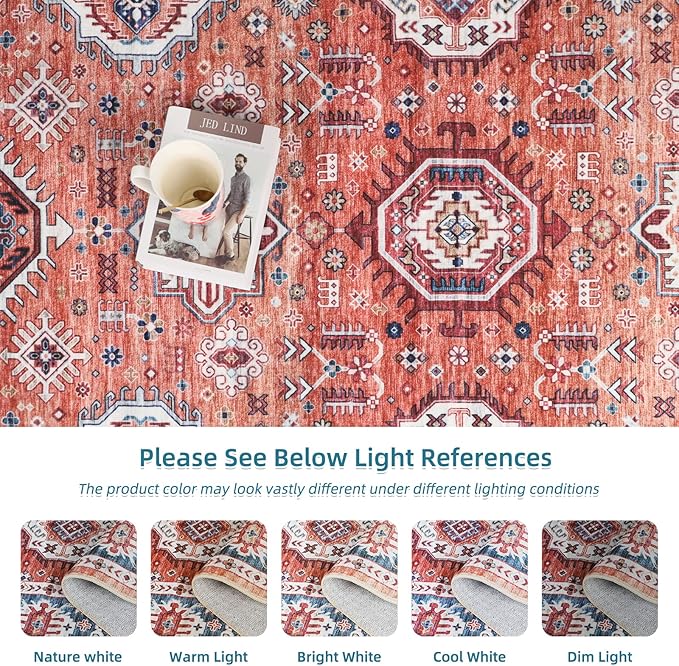 Dripex 9x12 Area Rugs - Stain Resistant Washable Rug Distressed Rugs for Living Room Dining Room Bedroom Anti-Slip Low-Pile and Soft Accent Rug Farmhouse Office Home Decor, Pet & Child Friendly