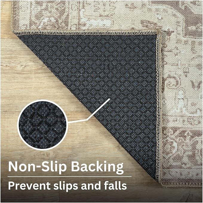 Bloom Rugs Washable Non-Slip 9' x 12' Rug - Light Brown Traditional Medallion Area Rug for Living Room, Bedroom, Dining Room, and Kitchen - Exact Size: 9' x 12'