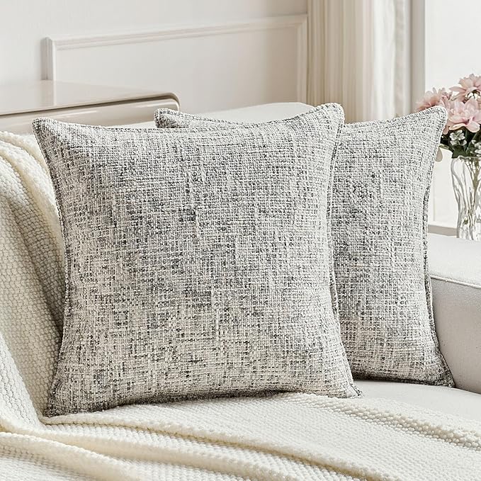 FUTEI Black Decorative Throw Pillow Covers 24x24 Inch Set of 2,Soft Chenille Tweed Textured Euro Pillow Shams,Modern Home Decor for Couch Bed Living Room