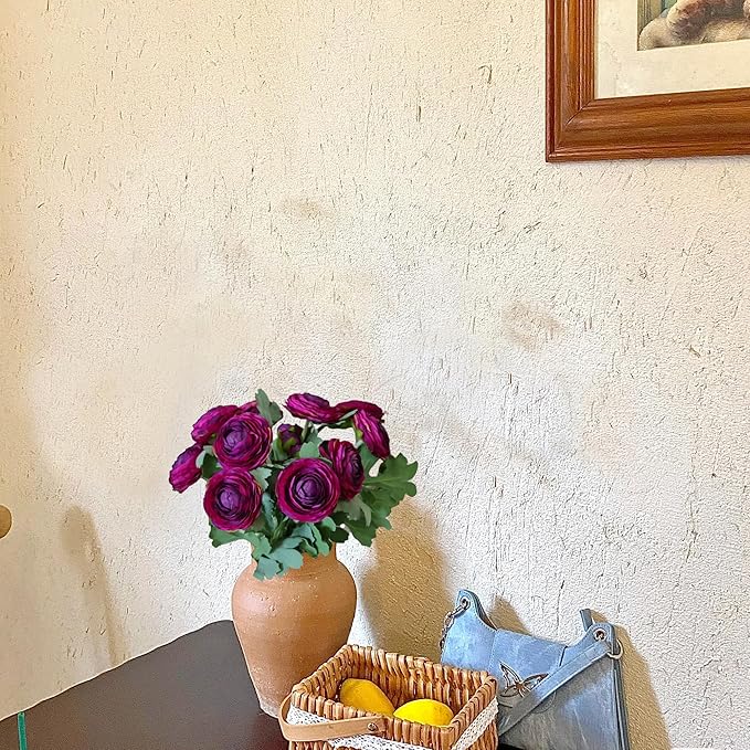 Artificial Ranunculus Flowers with Real Touch Stem, Silk Ranunculus Flowers (Purple, 10pcs)