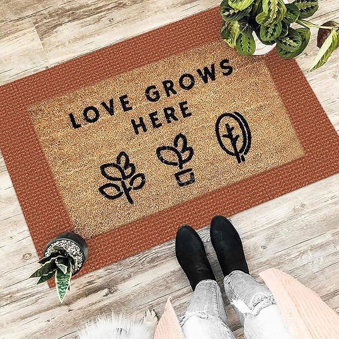 EARTHALL Woven Area Rug 2x3 Ft Washable Rugs for Entryway Braided Non Slip Throw Rugs Door Mat Indoor Outdoor Entrance Small Cotton Woven Carpet for Kitchen Foyer Front Door, Rustic Orange/Tan