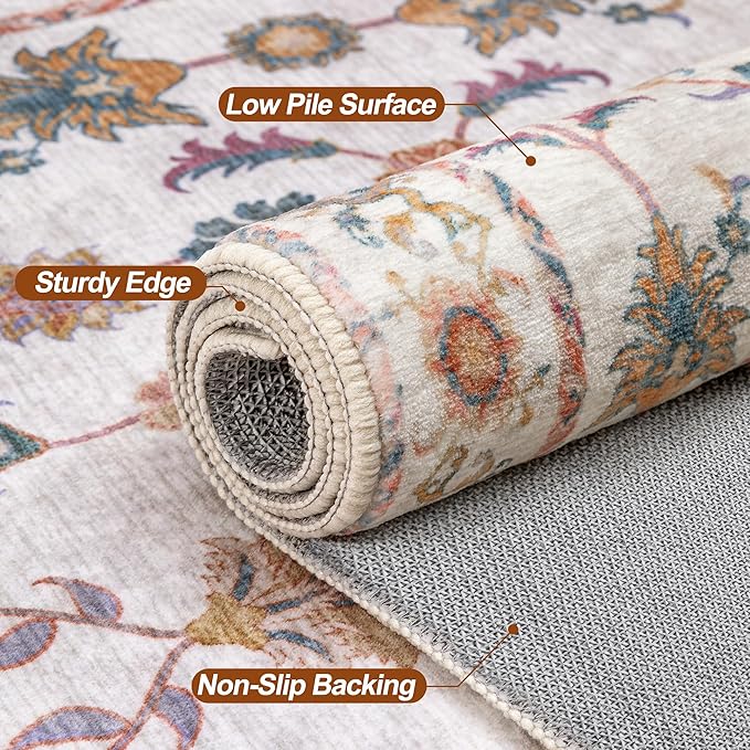Tangsoo Runner Rug Hallway 2.6x8 Washable Carpet Runner Boho Vintage Floral Distressed Print Non Slip Soft Low-Pile Indoor Rug for Kitchen, Entryway, Bedroom, Laundry, Hallway Runner (Home Decor)