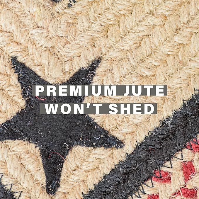Homespice Primitive Star Gloucester Jute Braided Runner Rug 22x72 - Primitive Style Black and Tan Runner Rug for Kitchens and Hallways