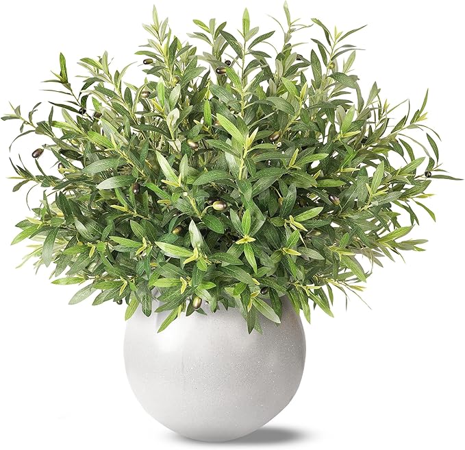 Fake Plants Artificial Olive Branches Faux Greenery Olive Branches for Vases Tree Branches Greenery Stems Silk Plants Faux Greenery Stems for Home Decor Room Office Decor 24PCS 25.6In(No Vase)