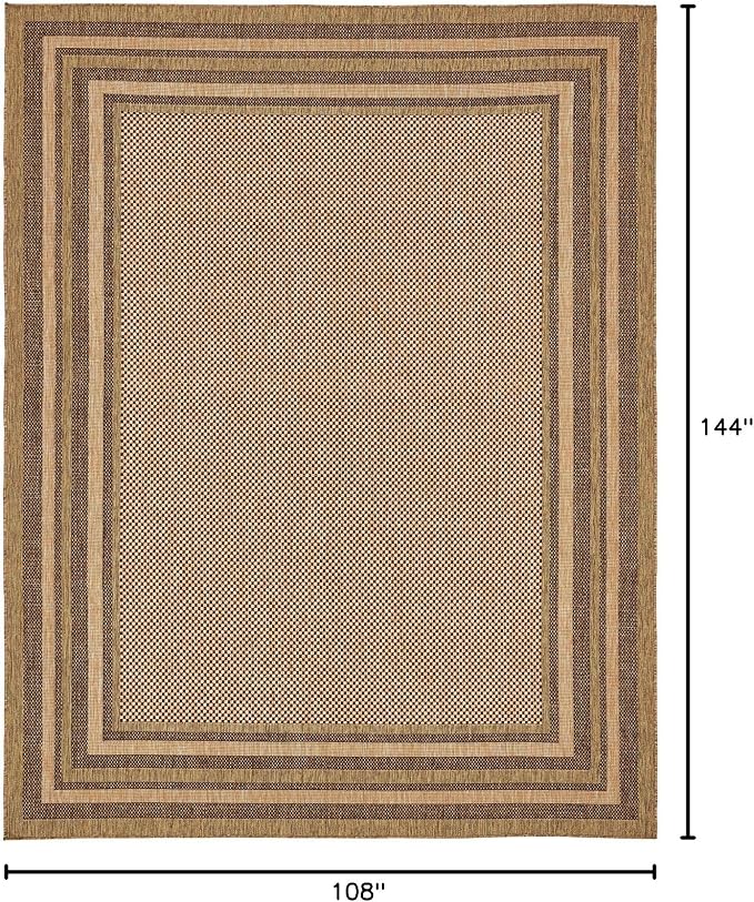 Unique Loom Outdoor Border Collection Area Rug - Multi Border (9' x 12' Rectangle, Light Brown/ Brown)