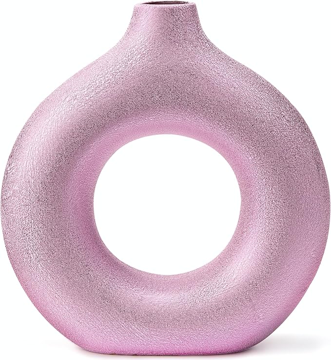 Modern Donut-Shaped Decorative Vases, Handmade Minimalist Boho ins Style, Modern Vase for Home Decor for Wedding Dinner Table Party Living Room Office Bedroom (Purple-Gold, Exra Large)