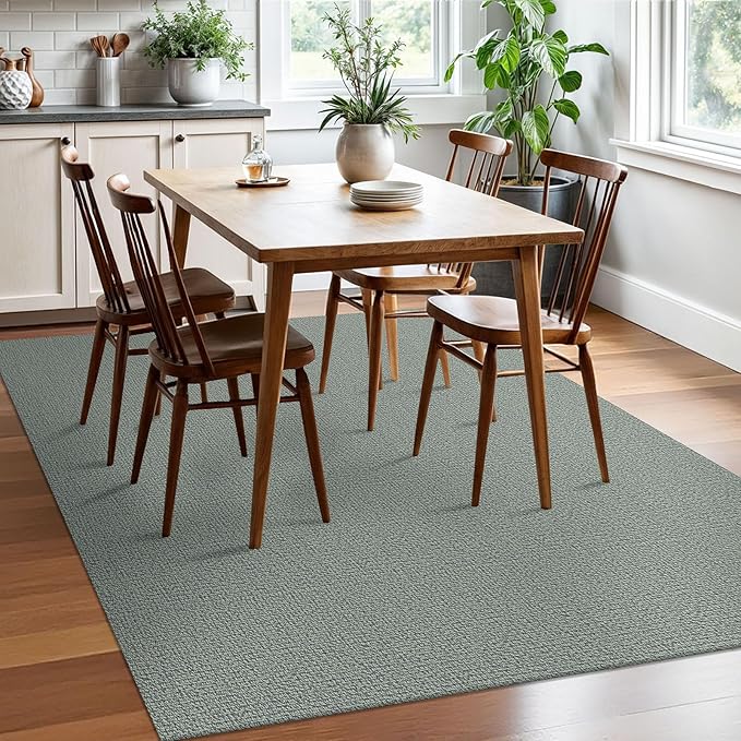 EARTHALL Washable Area Rugs 5x7 Ft Non Slip Living Room Rugs Cotton Rubber Backed Dining Room Rug Braided Bedroom Rugs Indoor Outdoor Floor Carpet for Living Room, Bedroom, Dining Room, Green/Grey