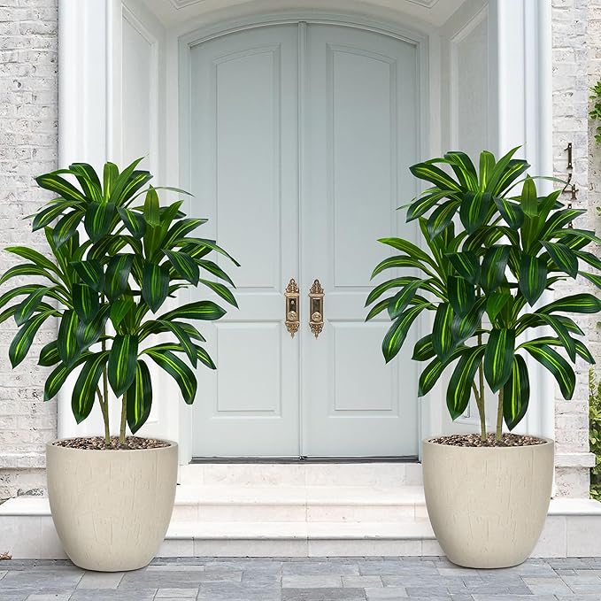 2 Pack Artificial Dracaena Plant Indoor 4FT Fake Tree Tall Floor Plants with White Planter, Artificial Yucca Tree for Home Office Living Room Bedroom Farmhouse Outdoor Topiary Tree