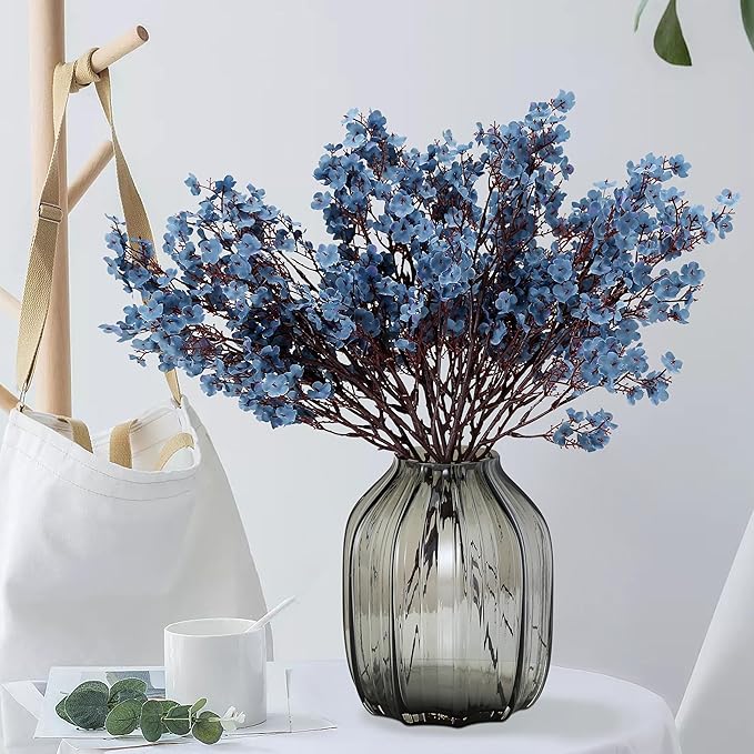 JAKY-Global Babys Breath Silk Artificial Flowers Bulk 6pcs for Fall Decor Fake Flower Bouquet Bulk for Home Kitchen Indoor Bouquet Floral Arrangement Table Centerpieces Party Decor(Blue Ashes)