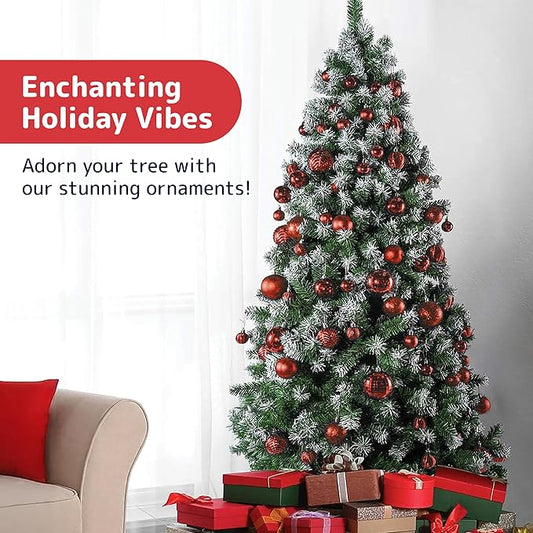 Prextex 36-Pieces Red Christmas Ornaments Set - Shatterproof, Festive Christmas Balls Decorations in 3 Sizes and 6 Styles with Hanging Loops for Tree, Wreath, and Dazzling Holiday Party Decor