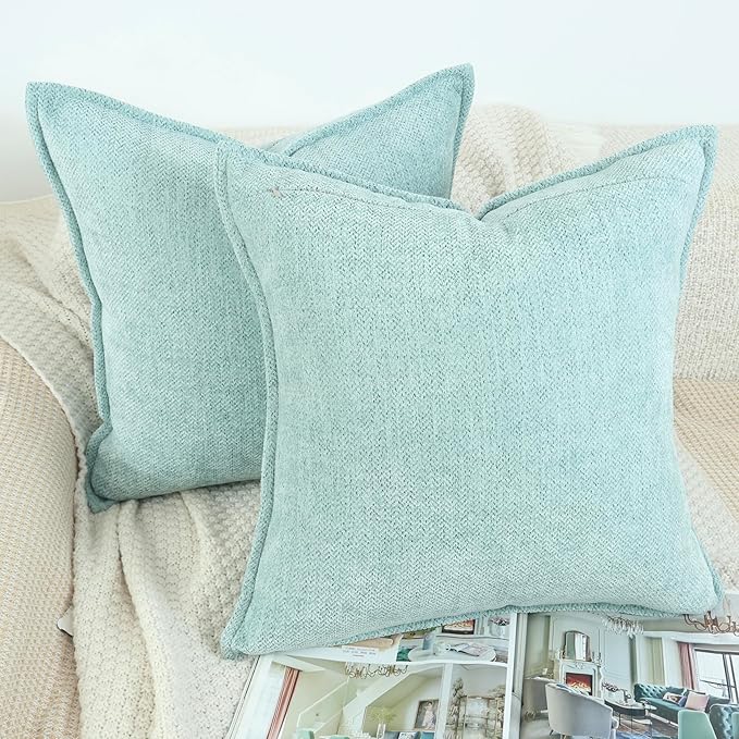 OYIMUA Soft Textured Decorative Throw Pillow Covers 20x20 Turquoise Blue Chenille Square Accent Solid Cushion Cover Cozy Farmhouse Pillow Cases for Couch Sofa Bedroom Living Room