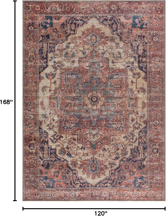Bloom Rugs Washable Non-Slip 10x14 Rug - Beige/Terracotta Traditional Oriental Area Rug for Living Room, Bedroom, Dining Room, and Kitchen - Exact Size: 10' x 14'