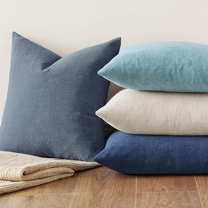 MIULEE Dark Grey Blue Couch Pillow Covers 18x18 Inch, Set of 2 Soft Chenille Decorative Square Throw Pillow Covers Farmhouse for Sofa Living Room Bed