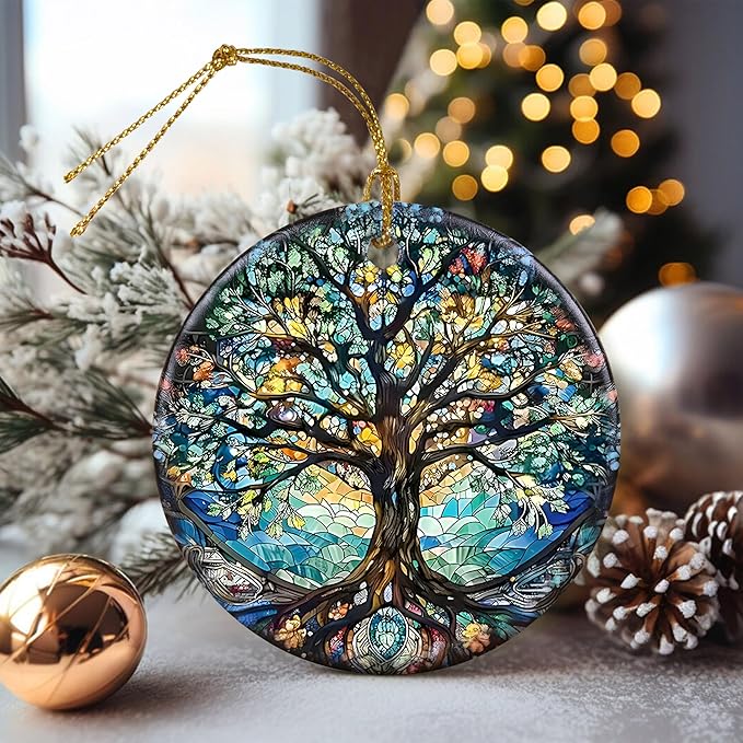 Stained Ceramic Tree of Life Ornament - Christmas Decorations and Holiday Present Ideas - Tree of Life Decor for Office, Room, Home