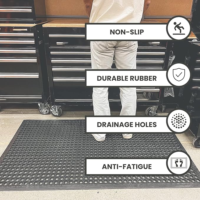 Envelor Anti Fatigue Mat Rubber Floor Mats Door Mat Non Slip Drainage Mat for Entryway, Kitchen, Restaurant, Garage, Heavy Duty Use Doormat, Commercial Floor Mat Industrial 36 x 60 Inches