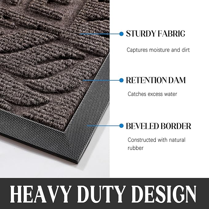 Yimobra Large Welcome Mat 47x24, Waterproof Non-Slip Outdoor Mats for Front Door Outside Entrance, Low-Profile Entryway Mat Indoor for Garage Patio, Brown