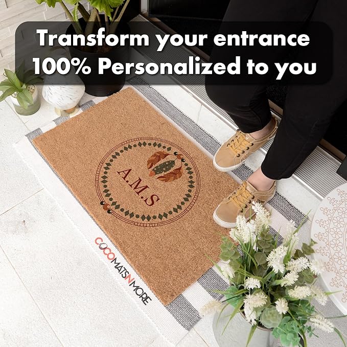 COCO MATS 'N MORE Designer Monogrammed Doormat 18" x 30" w/Vinyl Backing | Wedding Gift | Bohemian Artisanal Design