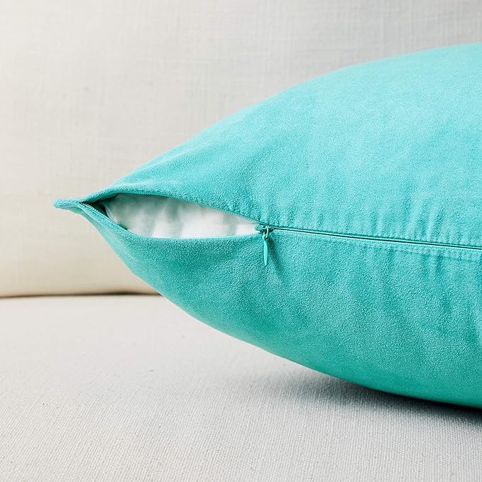 Fancy Homi 2 Packs Premium Faux Suede Decorative Throw Pillow Covers, Super Soft Square Pillow Case,Solid Cushion Cover for Couch/Sofa/Bedroom (18" x 18", Set of 2, Turquoise)