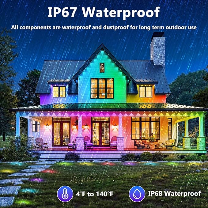 LETIANPAI 200FT Permanent Outdoor Lights,RGB Eaves Lights with App Control Remote,DIY Scene Modes IP67 Waterproof Outdoors Under Eave Lighting,Outdoor Light for Garden Decor
