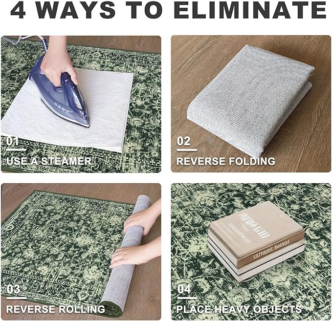 KILOCOCO Hallway Runner 2x6 Rug Runner Printed Vintage Floral Washable Kitchen Runners Non-Slip Rubber Backed Runners for Hallways Laundry Room Distressed Boho Rugs for Entryway Bedroom, Green