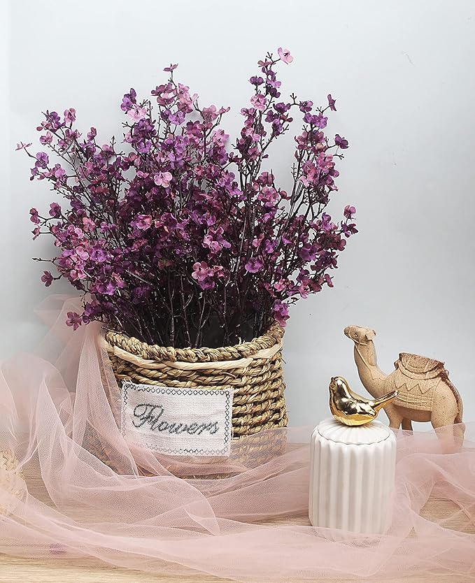 JAKY-Global Babys Breath Fabric Cloth Artificial Flowers 12 Bundle European Fake Silk Plants Farmhouse Decor Wedding Party Decoration Bouquets Real Touch DIY Home Garden (Autumn Purple-12pcs)
