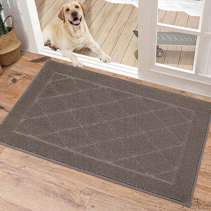 BEQHAUSE Dirt Trapper Door Mat 20" x 32", Doormat Non-Slip Entryway Rugs Washable, Dog Door Mat Stain Resistant and Absorbent Welcome Floor Mat for Front Back Door, Muddy Wet Shoes & Paws, Light Brown