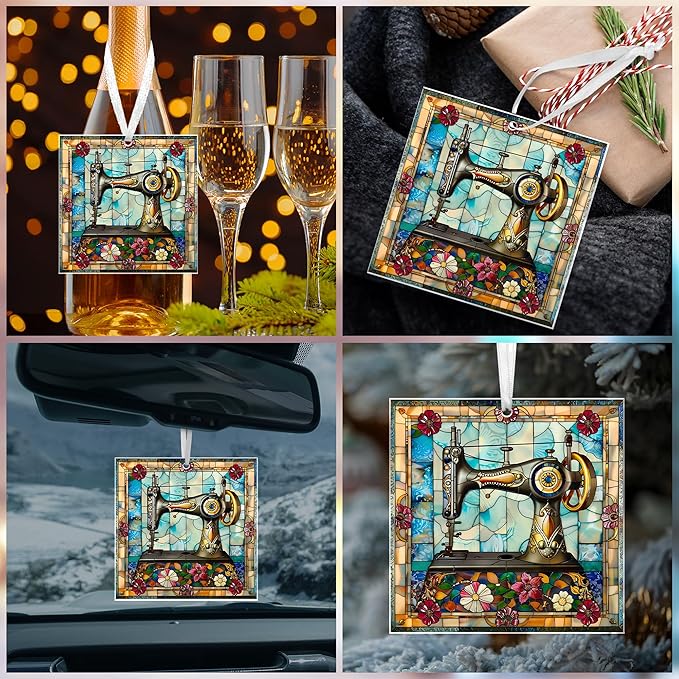 FLAGWIX Christmas Sewing Gifts for Women - Acrylic Christmas Ornaments 2025 for Tree Decorations - Sewing Machine Ornament, Quilting Gifts for Quilters Sewers Mom Grandma Friend Sister