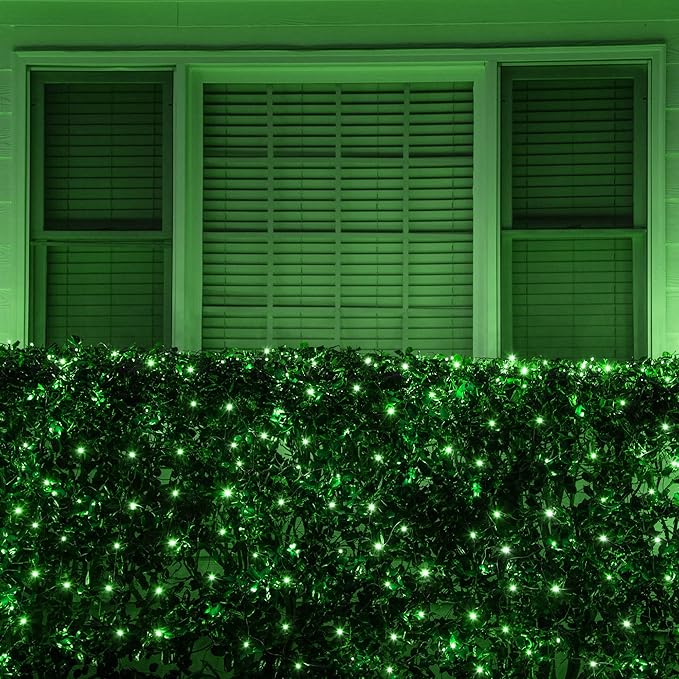 Wintergreen Lighting 100 5mm Green LED Christmas Net Lights, 4 x 6 ft Green Wire Outdoor Holiday Hedge & Bush Lights for Christmas Displays, Commercial Grade