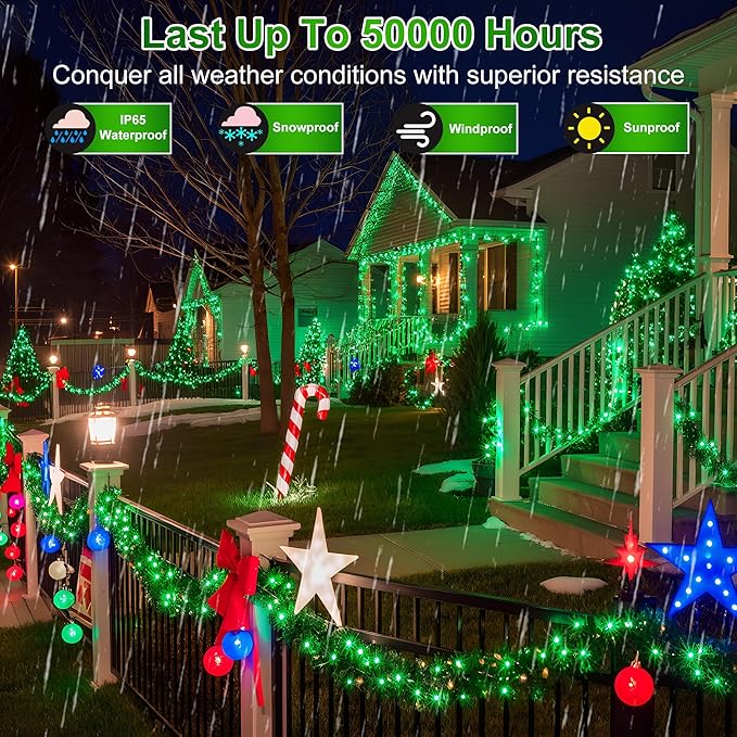 350LED 90FT Christmas Lights Indoor Outdoor, 12 Modes Green Outdoor String Lights with Timer & Dimmable, Waterproof Green Wire Christmas String Lights for Tree Xmas Patio Fence Balcony Garden Party