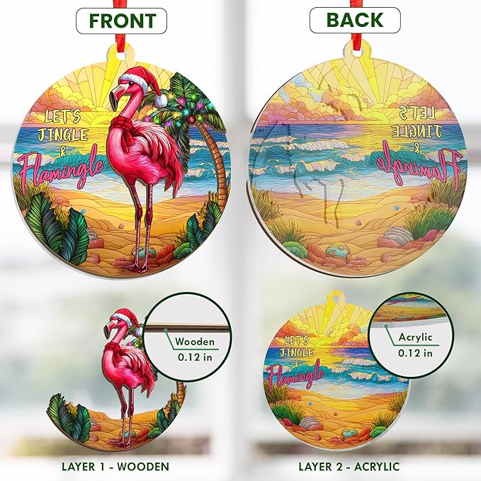 Flamingo Christmas Ornaments 2025 - Suncatcher Animal Ornaments for Tree - Flamingo Ornament for Tropical Christmas Decorations, Funny Pink Flamingos Gifts for Women Men, Beach Ornament