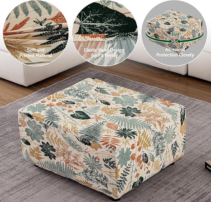 HAOYONG Ottoman Cover Rectangle Printed, Stretch Footstool Slipcover Soft Fabric Protector for Rectangular Ottoman in Living Room or Bedroom Washable X-Large