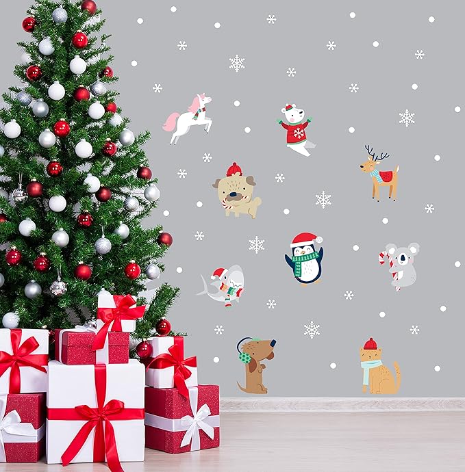 Paper Riot Co. Snow Animals Cute Characters Christmas Holiday Wall Stickers Removable Adhesive for Classroom Kids Room Nursery Bedroom Home Decor 66 Count Decals