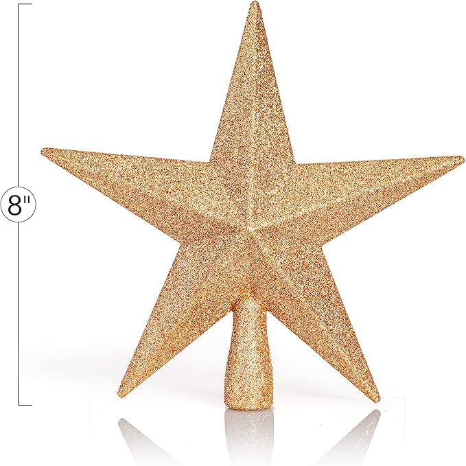 Ornativity Glitter Star Tree Topper - Christmas Decorative Xmas Holiday Bethlehem Star Trees Toppers Ornament Decor (Champagne) 8"