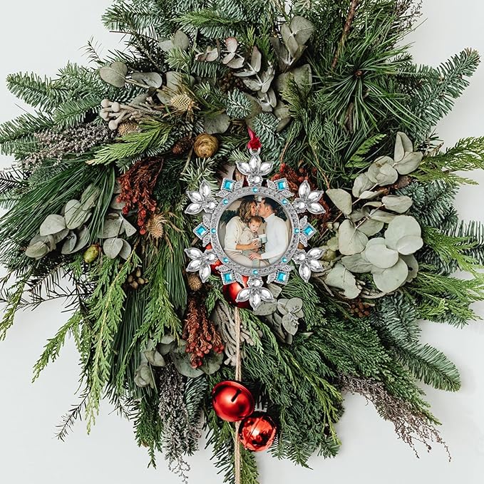 GUOER Christmas Tree Snowflake Picture Frame Ornaments Holiday Keepsake Gift Home Decor Christmas Decorations Xmas Gifts Pendant with 2" Photo Frame Christmas Tree (3 Color, 3 Pieces Set)