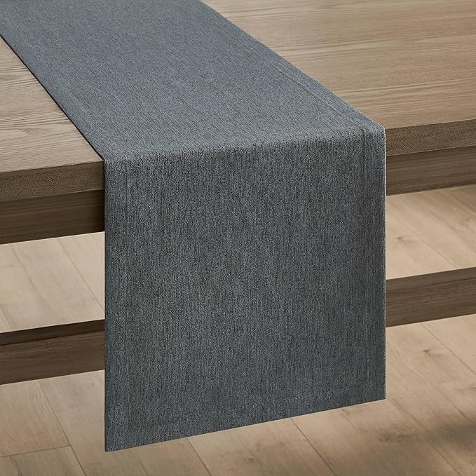 ZeeMart Basic Linen Style Table Runner, 14 x 48 Inch Charcoal, Rustic Farmhouse Grey Table Runners 48 Inches Long, Everyday Polyester Table Runner - Machine Washable & Easy Care